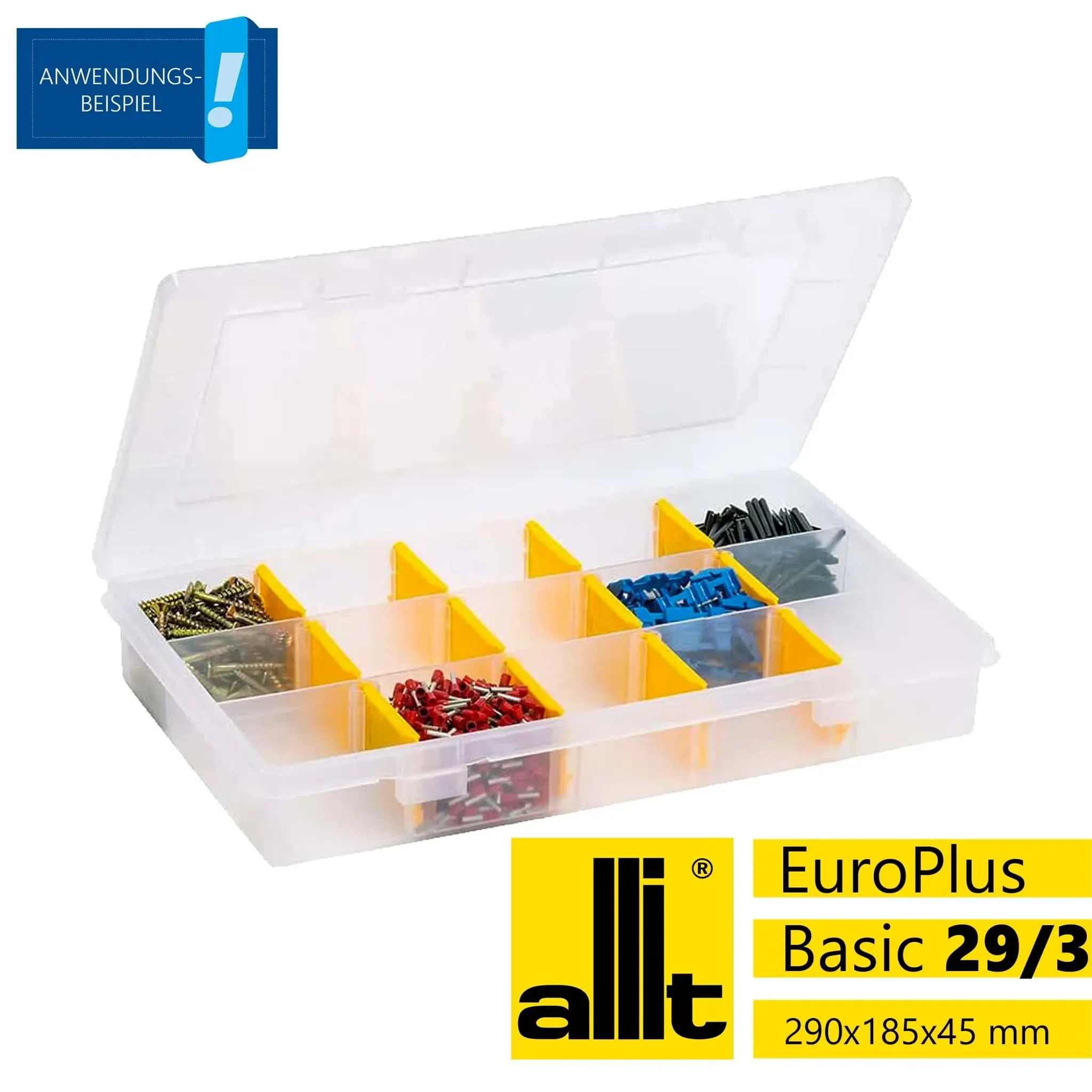 Allit Sortimentskasten EuroPlus Basic 29/3-12 – 12 Fächer, 290 × 185 × 46 mm, transparent